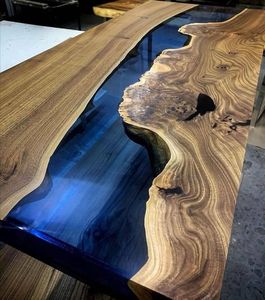 Table en bois de noyer massif personnalisée de très grand luxe pour restaurant, salle à manger, cuisine, rivière, dalle en résine époxy, ange pour la maison - Product Image 4