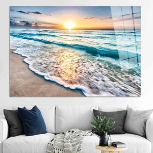 Impresión en Lienzo de Olas Oceánicas: Arte de Playa con Amanecer Costero, ARTE EN VIDRIO TEMPLADO - Product Image 1