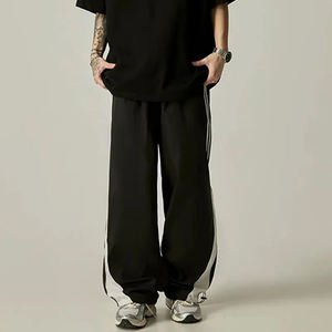 Custom Cotton Baggy Sweatpants <b>Men</b> Loose <b>Trousers</b> Wide Leg Flare Design Drawstring Pockets Mid Waist Lightweight Breathable - Product Image 2