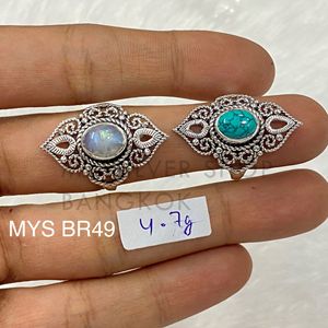 Anillo de Plata de Ley 925 con Diseño Artesanal, Turquesa Natural y Piedra Lunar, Joyería Fina, Diseño Original para Mujer - Product Image 1