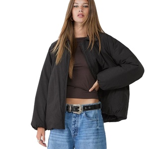 Haute qualité noir OEM femmes col doudoune fermeture éclair complète manches longues solide bulle hiver veste respirant tricoté - Product Image 1