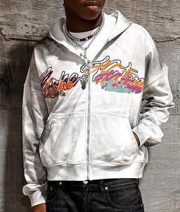 Sudadera con capucha personalizada Vintage 100% algodón con cremallera y lavado ácido para hombre, ropa de calle de calidad, ropa de invierno con bordado 3D, estampado de letras 350G - Product Image 3