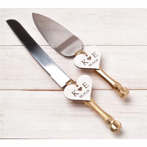 Luxury Gold Stainless Steel Cake Server and Knife Set with White Marble Resin Handle - Wedding Cake Cutting Set for Anniversary - Product Image 5