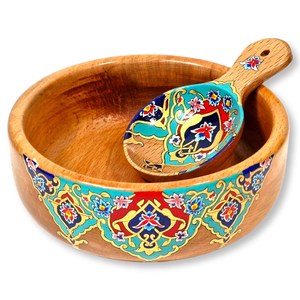 Cuenco y cuchara de madera atractivos para servir con elegante diseño impreso cena cuenco de madera para servir mejor venta - Product Image 1