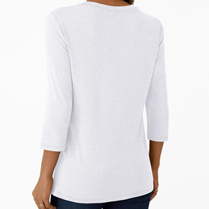 Túnica de manga 3/4 para mujer, blusa informal plisada con cuello redondo, Camiseta básica, traje de primavera y otoño, camisa de trabajo de negocios elegante - Product Image 2