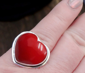 แหวนพลอยปะการังสีแดงธรรมชาติทำด้วยมือแหวน925รูปหัวใจทำด้วยมือเงินแท้แหวนปะการังของขวัญครบรอบของขวัญผู้หญิงสำหรับเธอ - Product Image 2