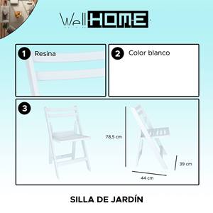 WELL HOME ELO Sedia da giardino pieghevole bianca 44x39x78,5 cm - Product Image 2