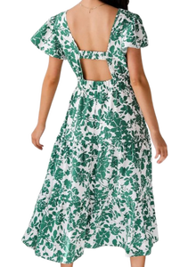 Robe d'été décontractée tendance pour femmes, imprimé floral vert, idéale pour les fêtes sur la plage, les sorties en boîte de nuit et le port quotidien, offerte aux meilleurs prix - Product Image 4