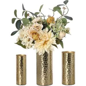 แจกันโลหะที่มีงานศิลปะแกะสลักด้วยมือและเสน่ห์วินเทจขัดเงาสีทองสำหรับใช้ในร่ม - Product Image 4