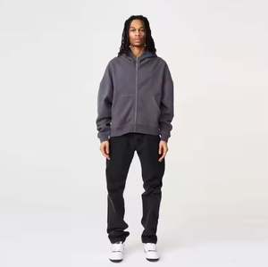 Sweat à capuche à fermeture éclair intégrale surdimensionné pour homme 100% coton-doux pour la superposition hivernale ou les aventures en plein air - Product Image 1