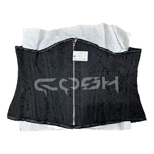 Corset sous-poitrine en brocart noir, à baleines en acier robustes, pour l'amincissement de la taille, avec fermeture frontale - Product Image 1