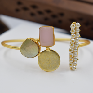 Brazalete de latón de piedra redonda chapada en oro, pulsera de último estilo de moda, brazalete ajustable chapado en oro hecho a mano para niñas y mujeres - Product Image 2