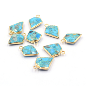 Kingman Block Turquoise 15-17 MM Bail Diamond Shape 14K Gold Plated Natural Stone Pendant Findings december Birthstone - Product Image 6