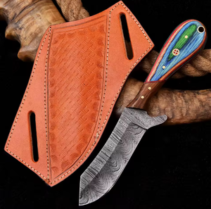 Couteau de camping de luxe artisanal en acier Damas, lame fixe de 4 pouces, manche ergonomique en bois, fournisseur OEM - Product Image 4