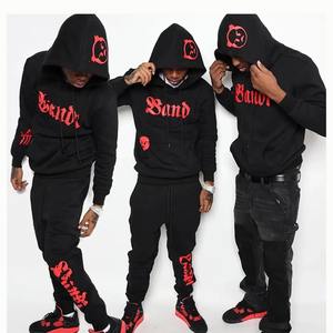 Buena calidad 100% algodón Puff estampado ácido lavado sudaderas con capucha Unisex pantalones de chándal trajes de chándal Sudadera con capucha y conjunto de Jogger - Product Image 6