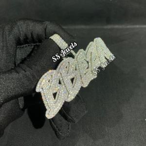 Custom VVS Lab Grown Diamond 'I' Bustdown <b>Name</b> 925 <b>Silver</b> Rapper Unisex Hip Hop Charm <b>Necklace</b> for Party Gift - Product Image 6