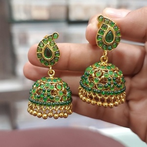 Designer Traditional Wear Premium Quality <b>Gold</b> Plated Jhumka <b>Earrings</b> <b>Set</b> With Stones Look Perfect for Wedding Wear For Women - Product Image 1