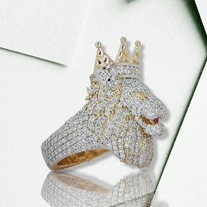 Collier pendentif tête de lion couronne royale luxueuse en or 18 carats, style hip-hop, avec anneau entièrement serti de cristaux brillants - Product Image 2