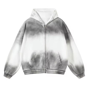 Sweat-shirt à capuche zippé pour homme, style streetwear, délavé et usé, poids lourd, manches longues, nouveau modèle personnalisé - Product Image 6