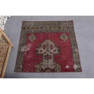 Tapis kilim persan écologique en polyester beige rouge antique 2.9x2,9 pieds fabriqué à la machine à poils plats Patchwork Design support en latex - Product Image 1