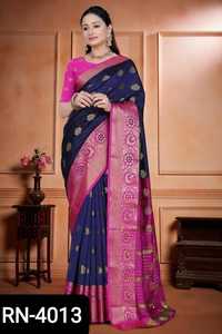 Vêtements ethniques attrayants pour mariage, Sari en soie Kanjipuram avec Designer palpu et Pure Zari Border Sari pour femmes - Product Image 3