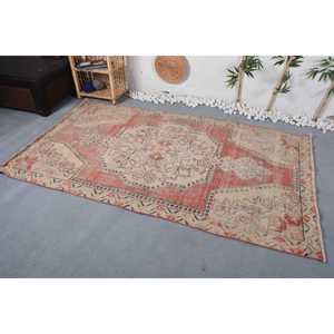 Turkish Area Rug, 4.4x7.7 ft Vintage Rug, <b>Red</b> Plants & trees <b>Wool</b> Rug - Product Image 3