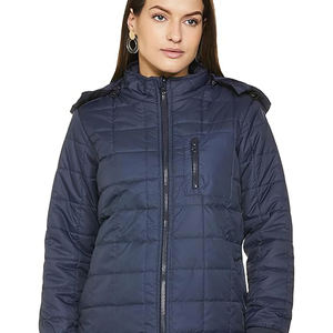 แจ็กเก็ตขนเป็ดสำหรับผู้หญิงมีฮู้ดถอดออกได้มีซิปเต็มขอบและข้อมือเสื้อแจ็กเก็ตฤดูหนาวแบบลำลองตัดขอบ - Product Image 1