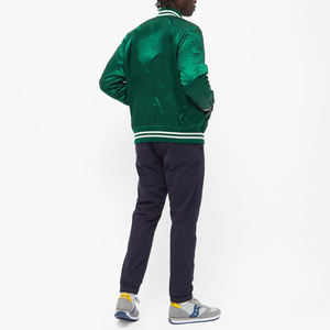 Veste universitaire en satin de rue haute pour hommes de conception professionnelle Offre Spéciale couleur verte légère et de haute qualité à revêtement long et mince - Product Image 3