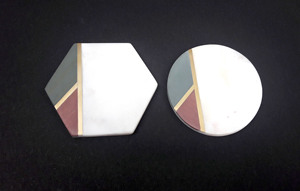 White Marble and Wooden Square Shaped Coaster <b>Set</b> <b>Placemat</b> Home Hotel Restaurant 4 Pcs <b>Set</b> - Product Image 5