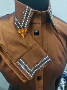 เสื้อแก้ว100% แวววาว Taffeta Bling สำหรับการแข่งขันเครื่องแต่งกายขี่ม้าแบบตะวันตกยืดได้ดีไซน์ไม่เหมือนใคร - Product Image 3