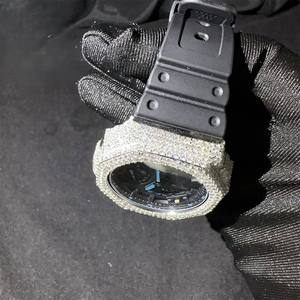 Montre analogique pour homme Hip Hop Luxe Diamant Cadran romain VVS Moissanite Plaqué or Bracelet en cuir Résistante à l'eau - Product Image 3