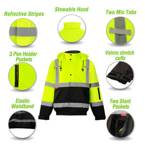 Chaqueta de Trabajo Naranja de Invierno al por Mayor para Hombre, con Capucha, Larga, Reflectante, 100% Impermeable - Product Image 3