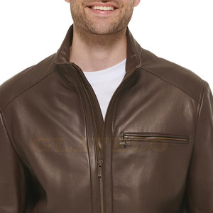 Veste en cuir pour homme, vente chaude, hiver, col montant, logo sur le devant, capuche, imperméable, écologique, décontractée - Product Image 6