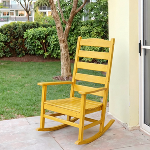 Wood Outdoor <b>Rocking</b> <b>Chair</b> Traditional Solid Back Durable Design for Garden Use - Product Image 3