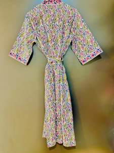 Block Print Cotton Kimono Robe Bridesmaid <b>Dressing</b> <b>Gown</b> <b>Lightweight</b> Summer Nightwear One Size - Product Image 3