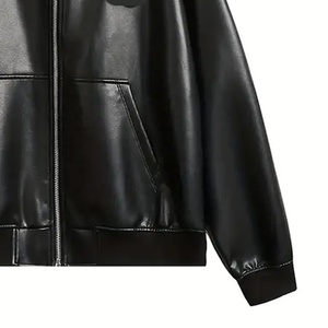 OEM/ODM chaqueta de bombardero de estilo de bicicleta retro unisex con cremallera logotipo personalizado chaqueta de cuero Negro estilo de calle de moda para el invierno - Product Image 3