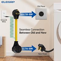 Cordon adaptateur pour sèche-linge ELEGRP conforme à la norme UL, 1,5 pied, 4 broches pour maison neuve vers 3 broches pour sèche-linge ancien, 30 ampères 250V 180 °   Prise rotative
