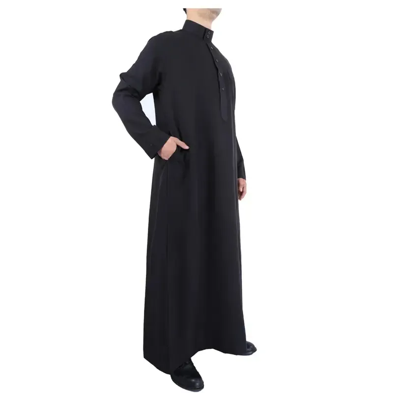 Black dyed premium Islamic Clothing thobe Long Sleeve Men Thobe Arab Jubba Hot Selling Muslim Saudi Arab Daffah Dubai Thobe Men