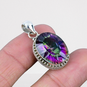 925 sello místico Topacio Spinner colgante de piedras preciosas para el amor Año Nuevo especial con Arco Iris 925 plata esterlina regalo de boda perfecto - Product Image 1