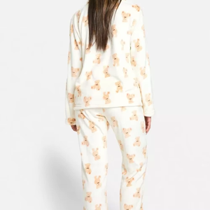 Breathable Bear Pyjamas Top and Bottom Set For Women's Room Wear Fleece Teddy Bear Printed Cute Pyjama Set Button <b>2</b> <b>Piece</b> Sets - Product Image 6