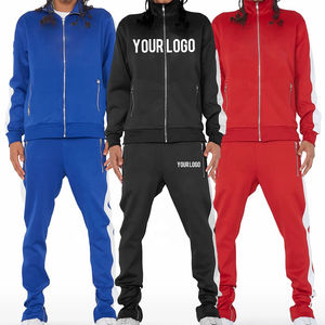 Ropa de calle Vintage de alta calidad LOGO personalizado Chándal apilado Hombres Pantalones apilados con chaqueta con cremallera Conjunto de alta calidad - Product Image 1