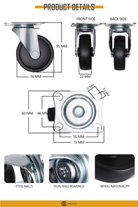 Rueda Giratoria de 3 Pulgadas con Placa Giratoria, PP Negro, con Rodamientos de Bolas Dobles para Muebles y Equipos - Product Image 2