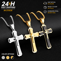 Collier pendentif croix 3D tridimensionnel en acier inoxydable, étanche, inaltérable, bijou religieux pour homme, cadeau pour lui