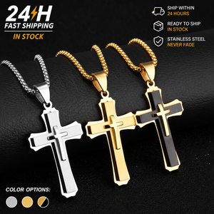 Kalung Liontin Salib 3D Tiga Dimensi Bahan Stainless Steel Anti Air Anti Luntur Perhiasan Religius Pria Hadiah untuknya - Product Image 1