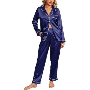Stylish Pajamas for Women Loungewear turn down <b>collar</b> silk satin Wholesale lightweight breathable Long Sleeve Women's Sleepwear - Product Image 5