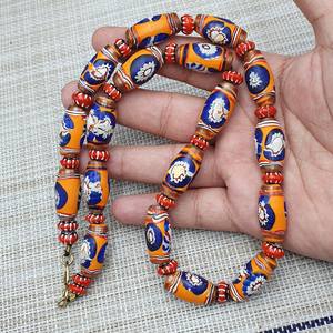 ลูกปัดแก้วสีส้มและสีฟ้าทำด้วยมือดีไซน์วินเทจที่ไม่ซ้ำใครสำหรับการทำเครื่องประดับลูกปัดคริสตัลแลมป์เวิร์คขายส่งจำนวนมาก - Product Image 3