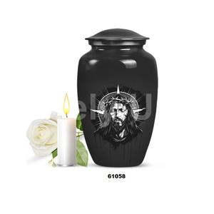 Venta caliente hermosa urna de cremación católica de aluminio para cenizas humanas adultas con bolsa de terciopelo gratis - Product Image 2