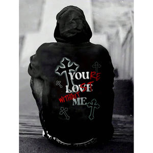 Sweat-shirt en molleton de coton personnalisé de haute qualité à épaules tombantes avec strass, effet vieilli, fermeture éclair, vintage, pour homme - Product Image 2