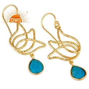 Superventas de plata esterlina 18K chapado en oro turquesa piedra preciosa diseño de loto pendientes colgantes Demi joyería fina fabricante - Product Image 2