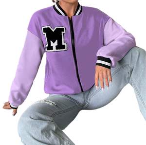 Blouson bomber en toile violette avec col montant et logo frontal - Veste d'hiver unisexe - Product Image 5